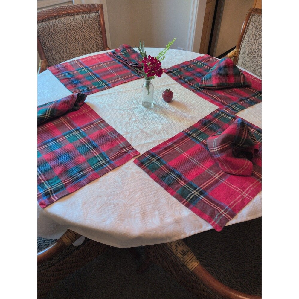 Ralph Lauren Gretchen Plaid Placemats / LG Cloth Napkins Set of 4 Xmas Table